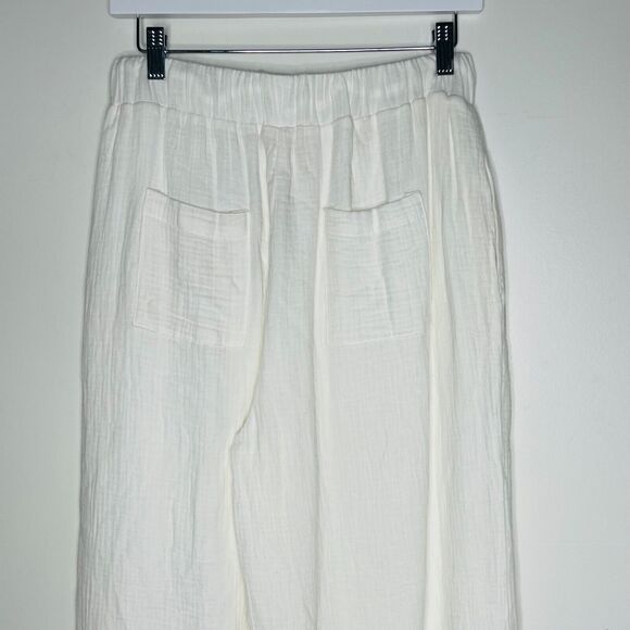 A.Ren Novah White‎ Woven Linen Pants Size Medium Lined Elastic Tie Waist - Picture 3 of 11